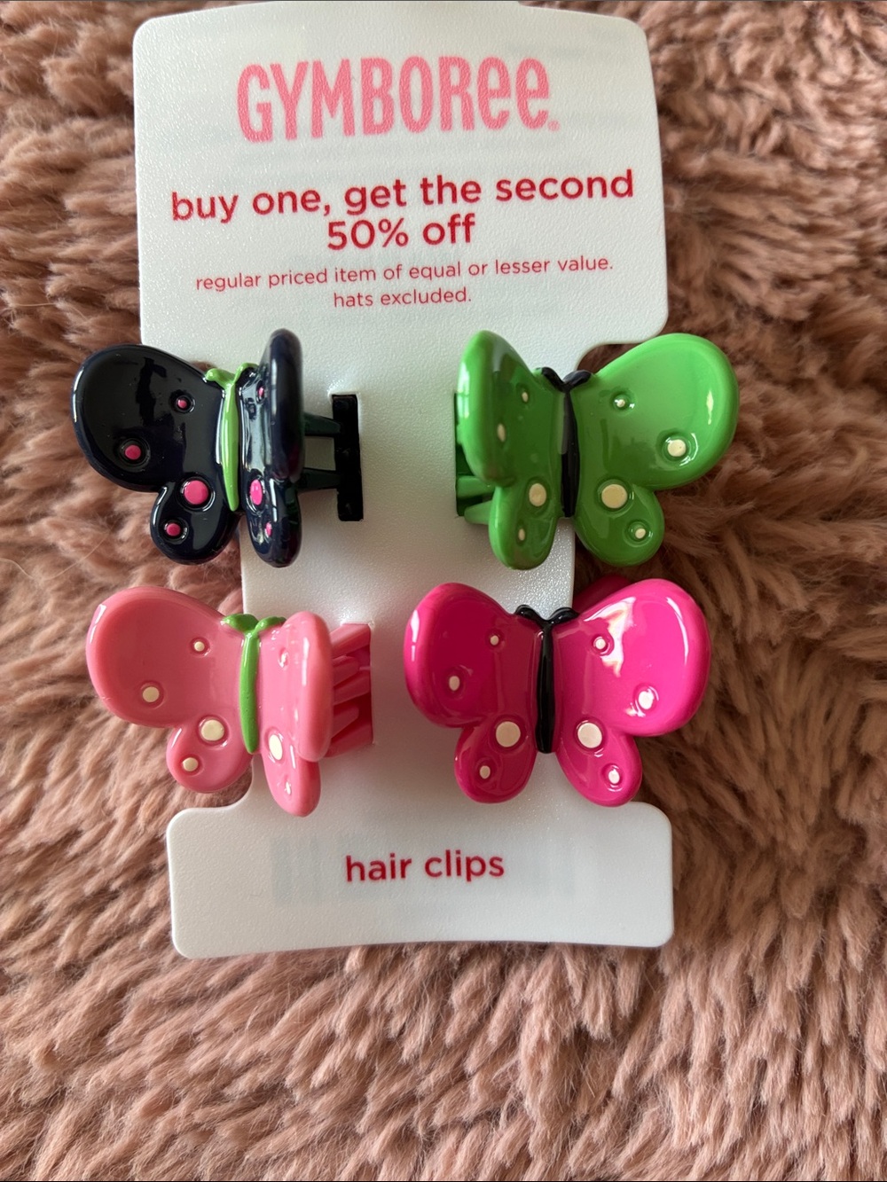 Gymboree Butterfly Hair Clips in Black, Green, Light Pink, Hot Pink